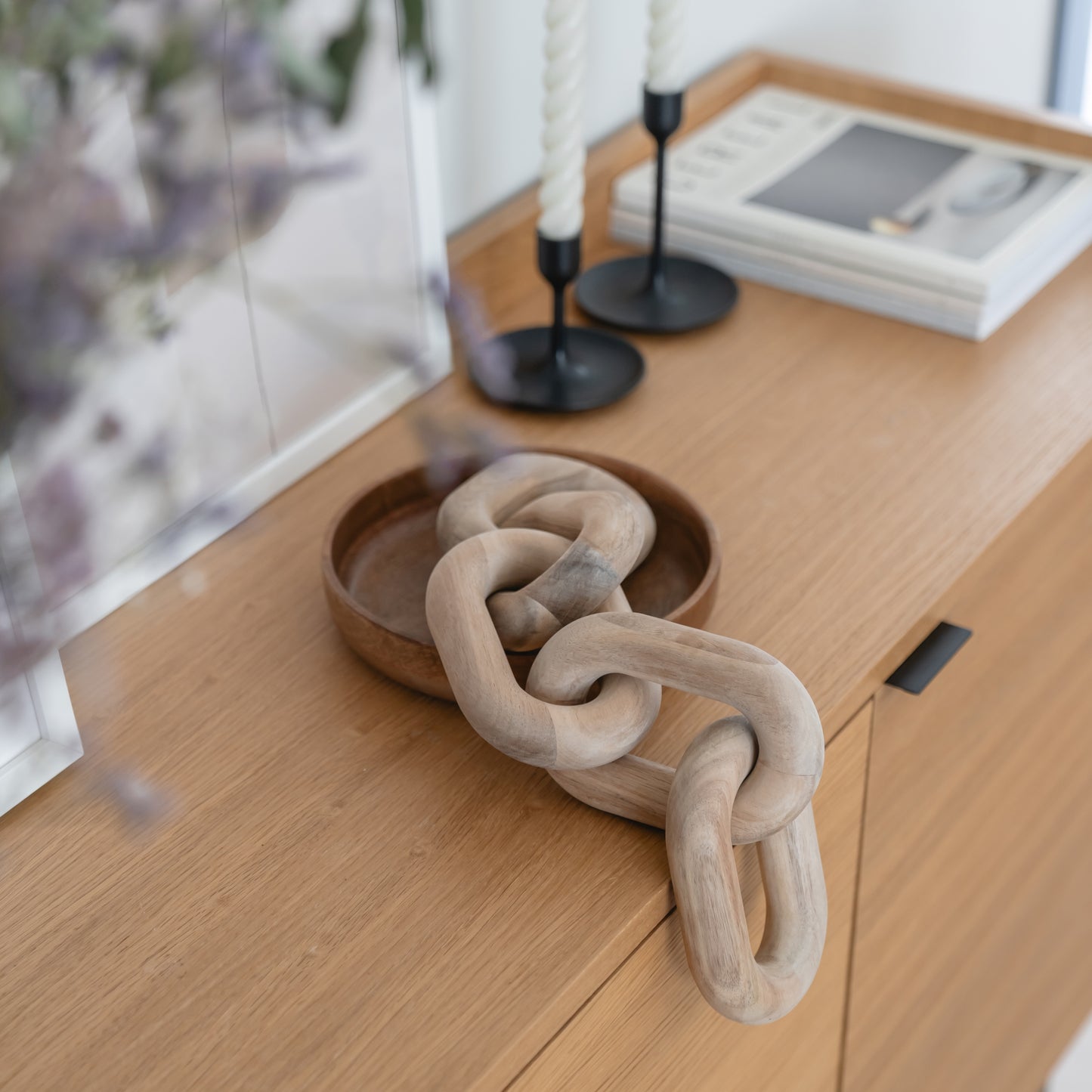 Acacia Wood Chain Link Decor - Perfect Rustic Wooden Decor For Coffee Table and Bookshelf