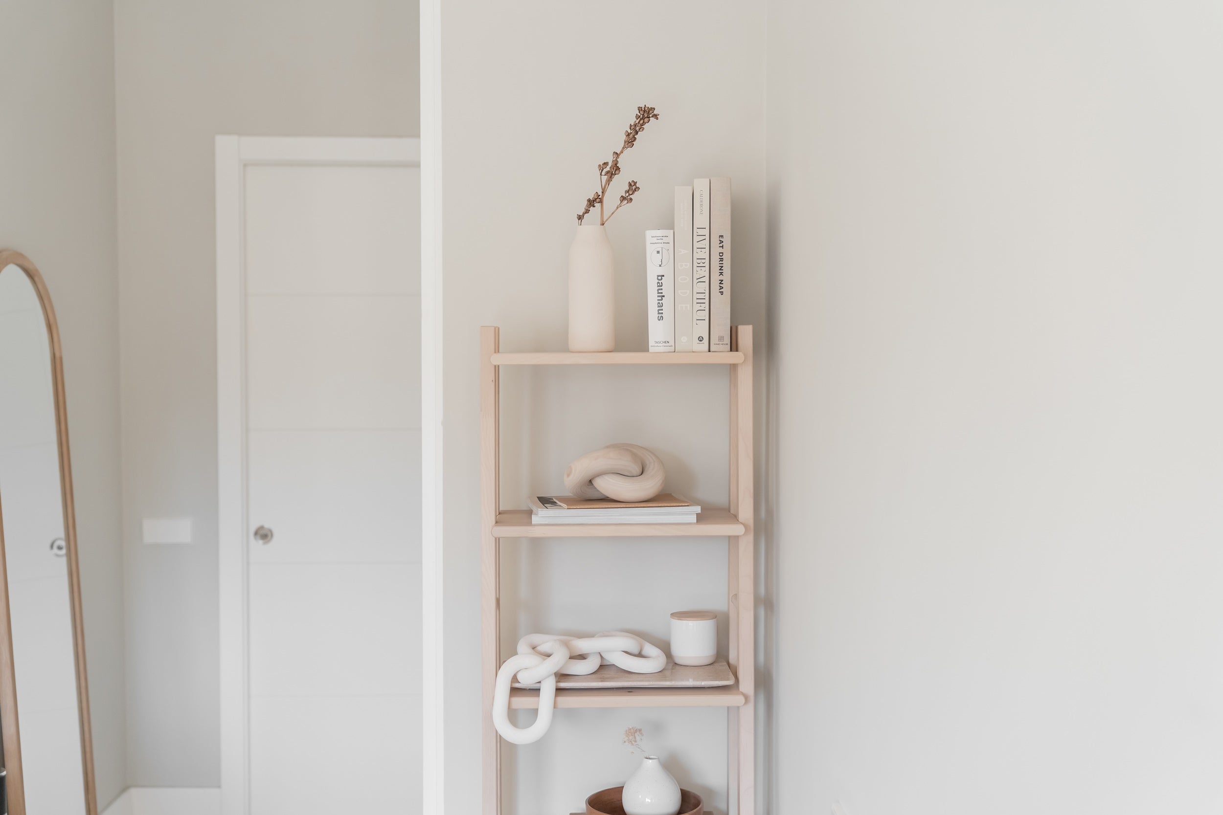 Peakoly wood knot decor on bookshelf